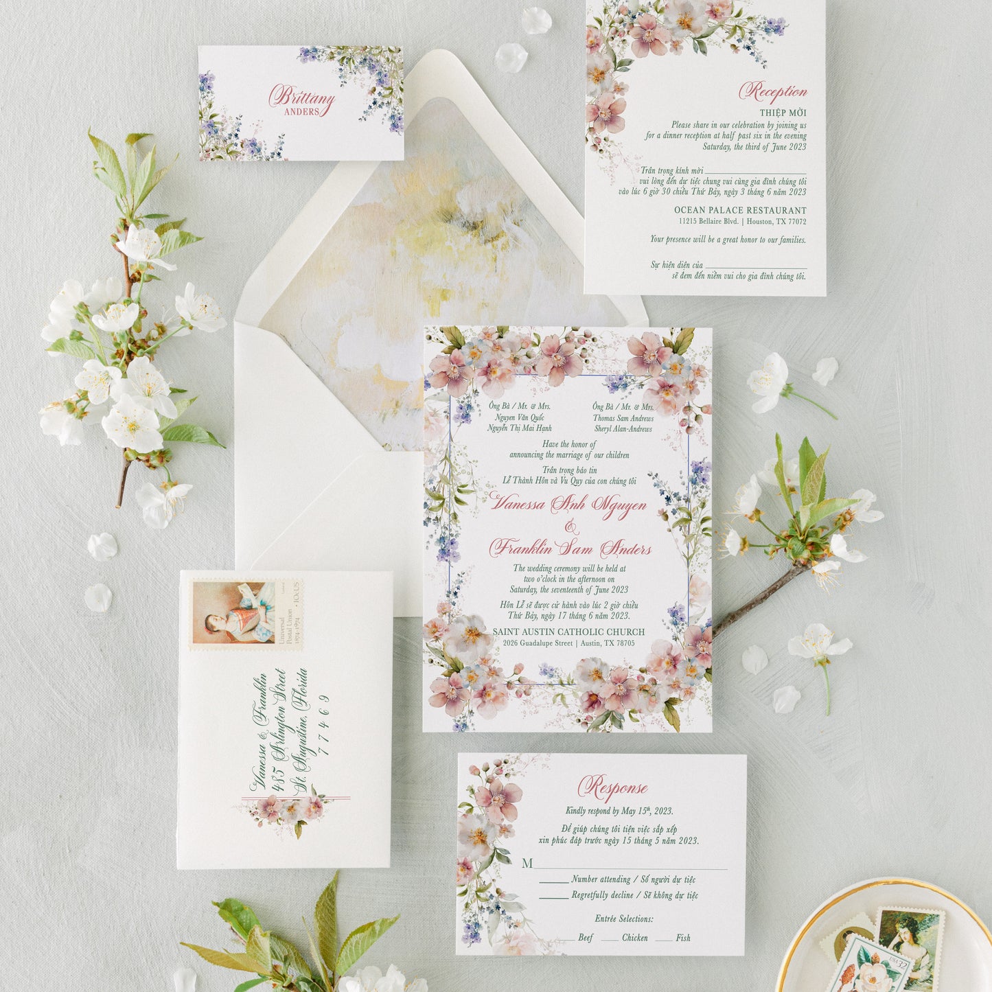 ANGELINE | Bilingual Vietnamese Wedding Invitation Suites