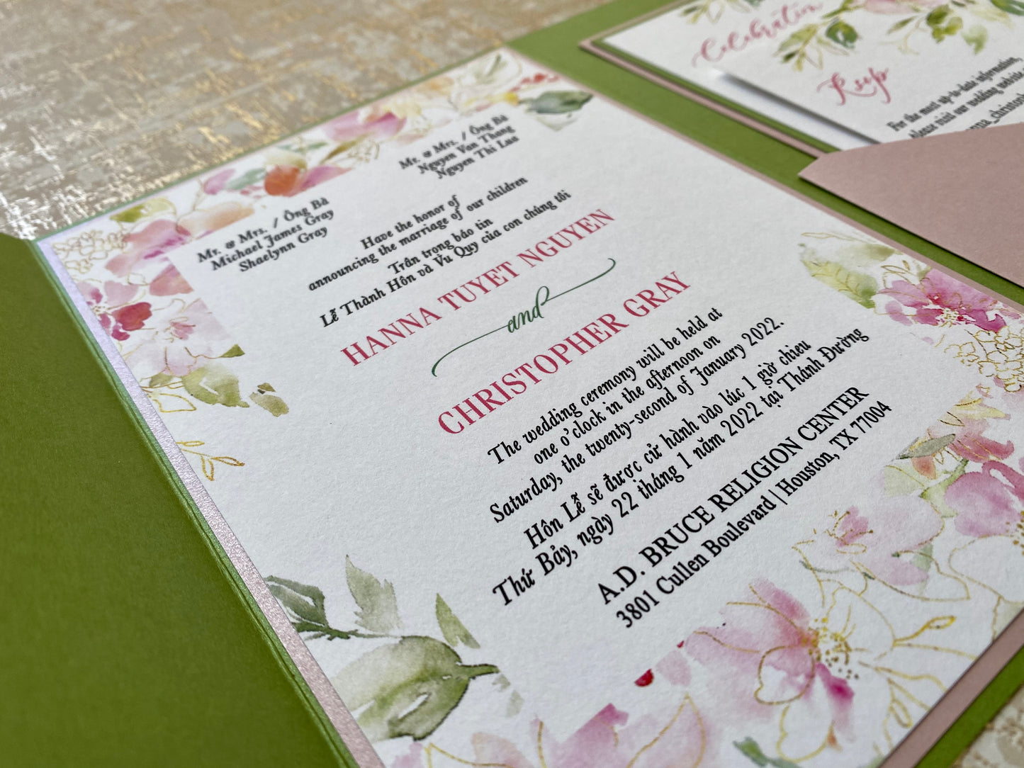 BLANCHETT | Bilingual Vietnamese Tri-Fold Pocket Wedding Invitation Suites