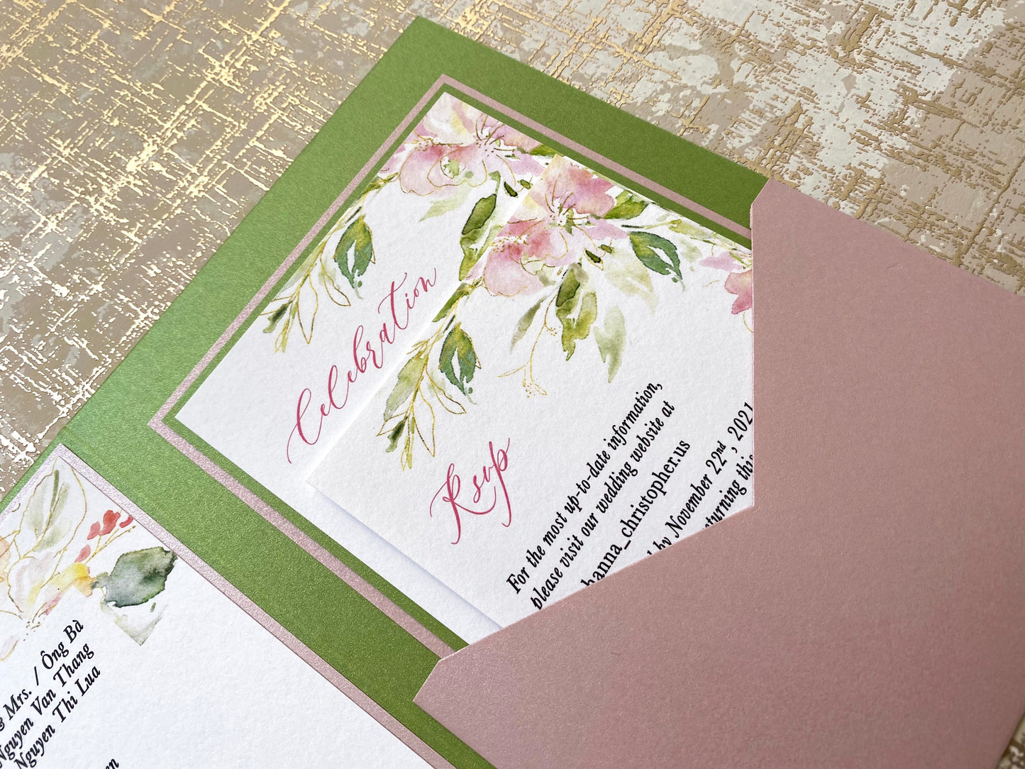 BLANCHETT | Bilingual Vietnamese Tri-Fold Pocket Wedding Invitation Suites