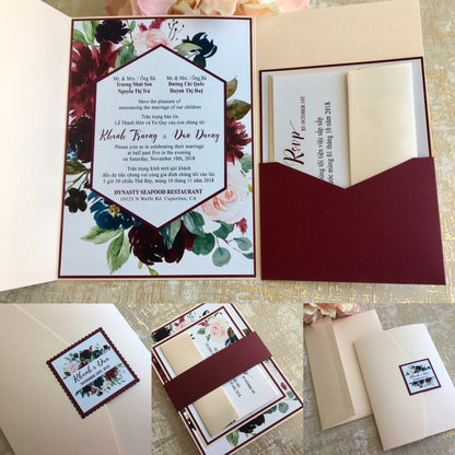 MADELYN | Bilingual Vietnamese Tri-Fold Pocket Wedding Invitation Suites