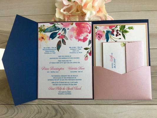 BLAKE | Bilingual Vietnamese Tri-Fold Pocket Wedding Invitation Suites