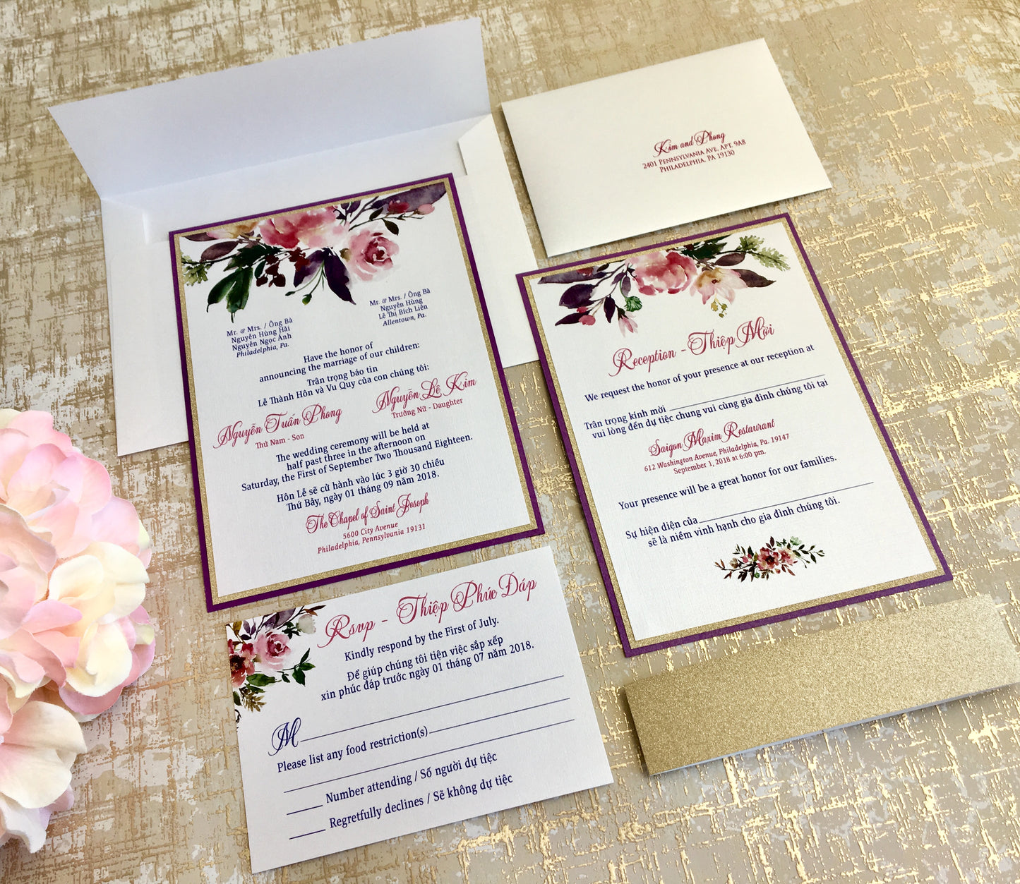 KATELYN | Bilingual Vietnamese Multi-Layered Wedding Invitation Suites