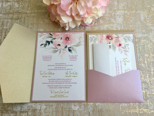 NATALIE | Bilingual Vietnamese Tri-Fold Pocket Wedding Invitation Suites