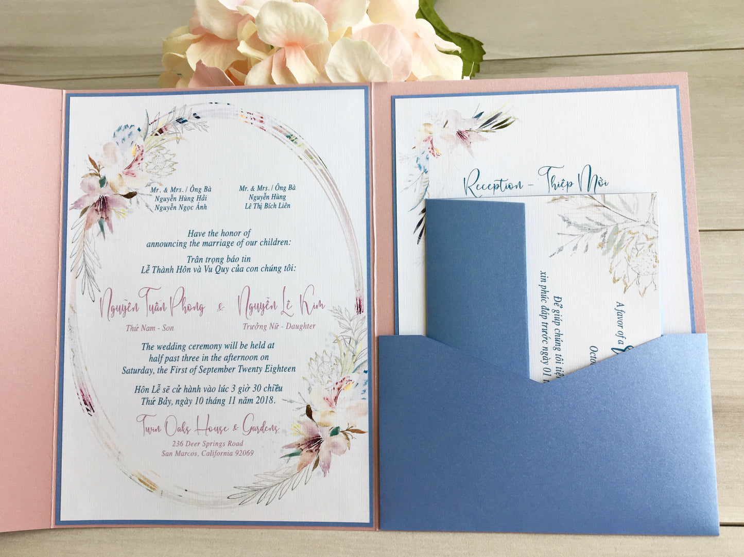 SKYLAR | Bilingual Vietnamese Tri-Fold Pocket Wedding Invitation Suites