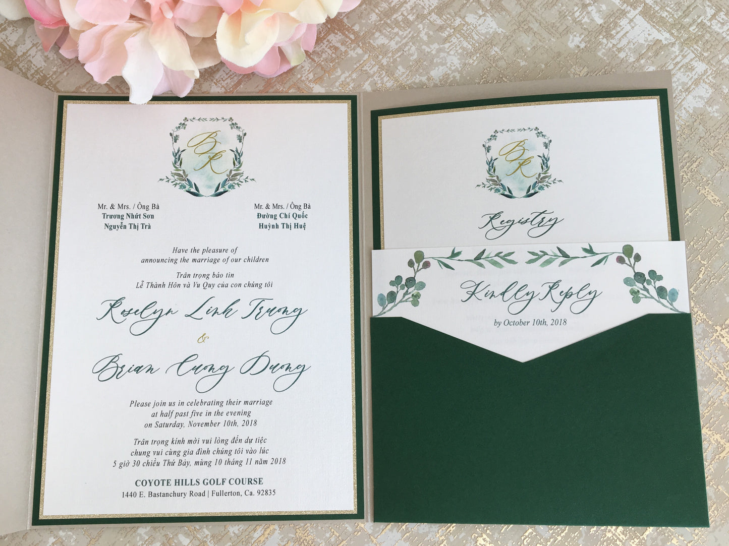 TEAGAN | Bilingual Vietnamese Tri-Fold Pocket Wedding Invitation Suites