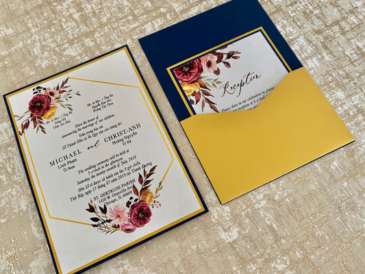 LINDSEY | Bilingual Vietnamese Two Tone Pocket Wedding Invitation Suites