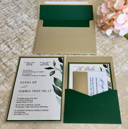 RENEE | Bilingual Vietnamese Two-Tone Pocket Wedding Invitation Suites