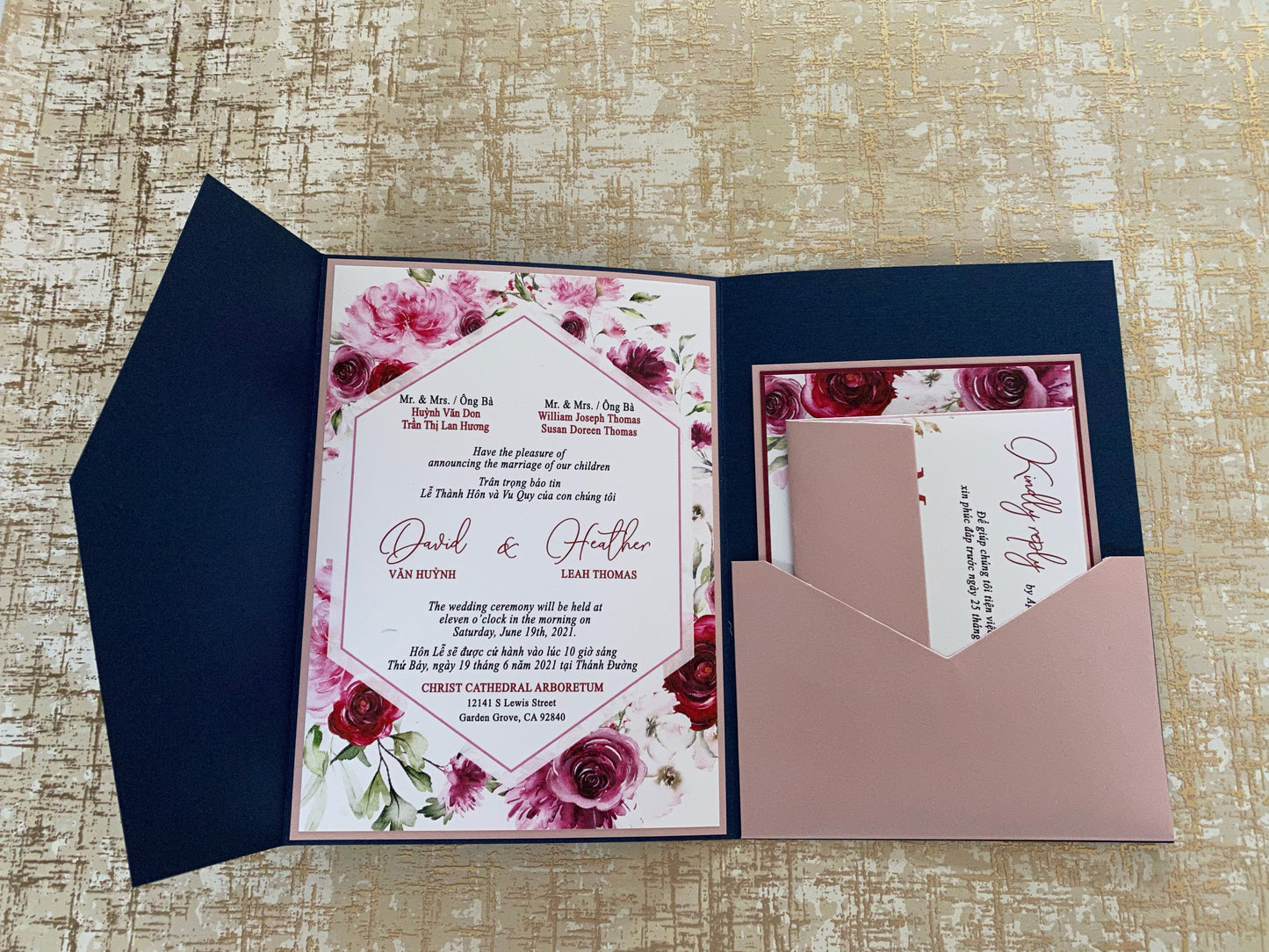 ROSIE | Bilingual Vietnamese Tri-Fold Pocket Wedding Invitation Suites