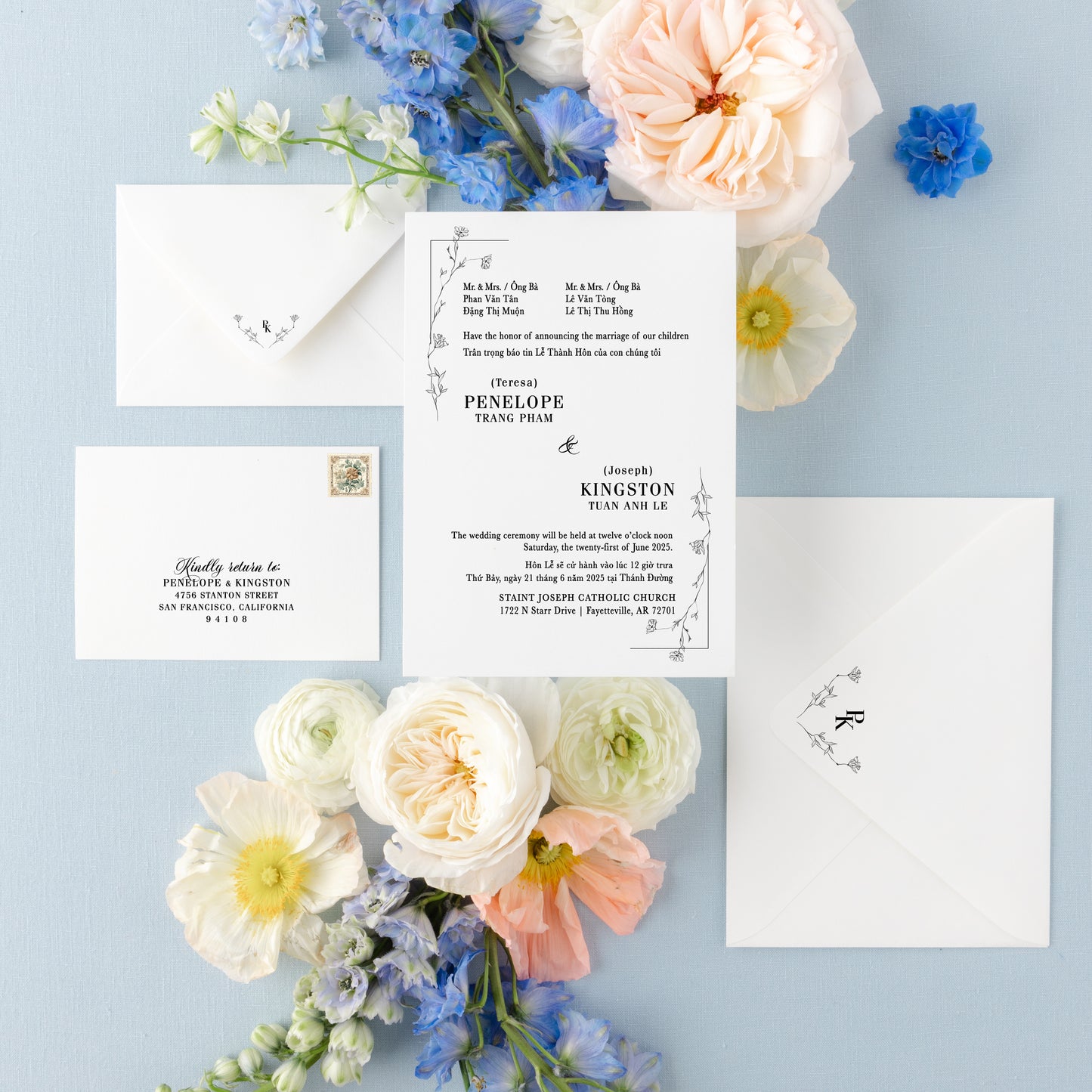 Minimalist Bilingual Vietnamese Wedding Invitation Suites