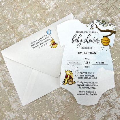 Winnie the Pooh Onesie Shape Invitations