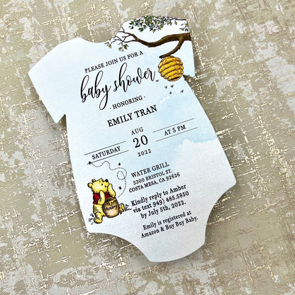 Winnie the Pooh Onesie Shape Invitations