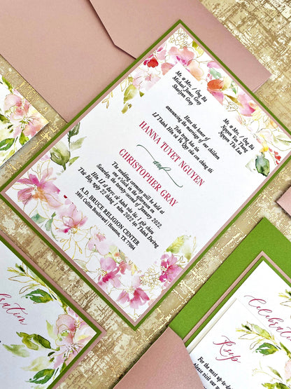 BLANCHETT | Bilingual Vietnamese Two-Tone Pocket Wedding Invitation Suites