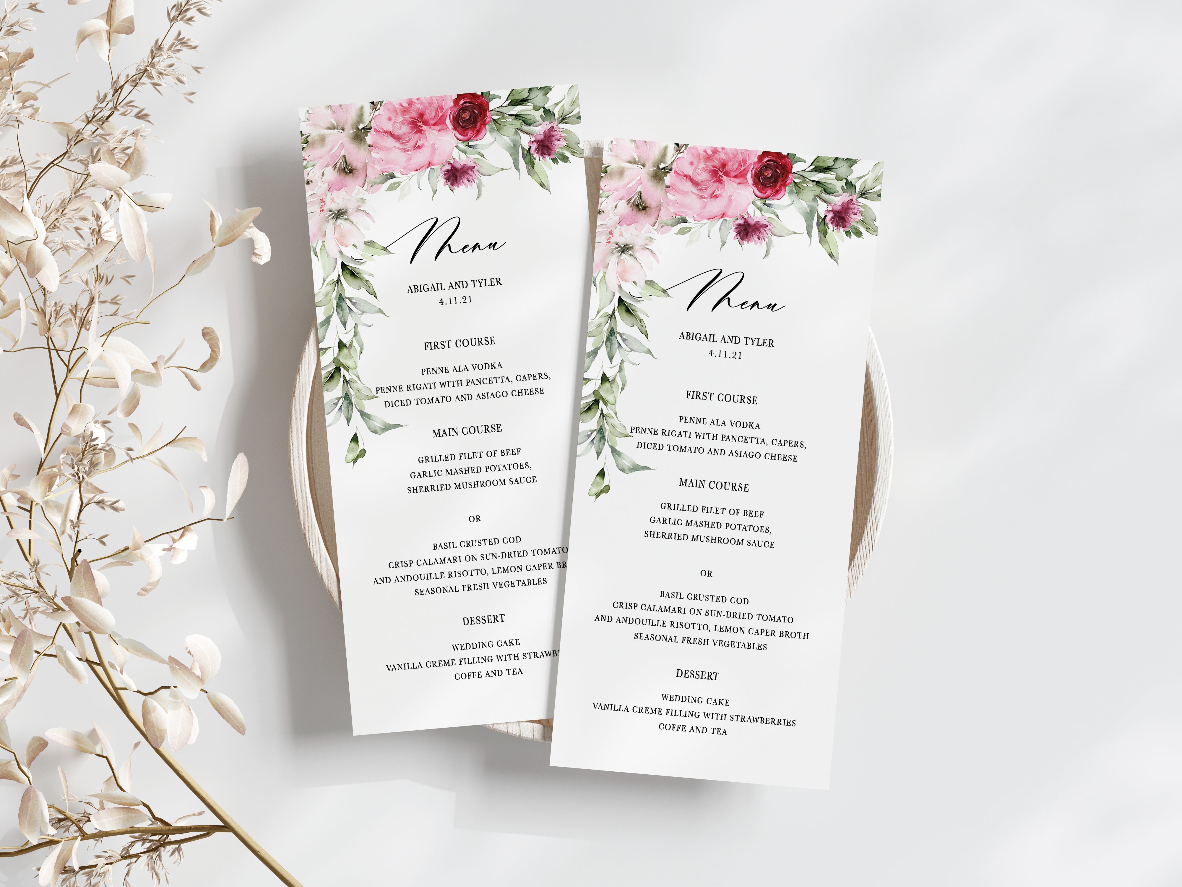 Priscilla Menus – Bilingual Invitations